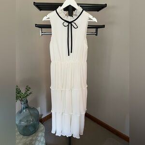 Lulu’s Tiered Elegant White Sleeveless Dress with Black Tie